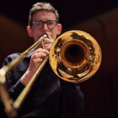 Student playing trombone